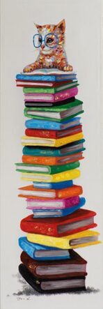 Handbemalter Kunstdruck „Cat with Books“ 40 x 120 cm
