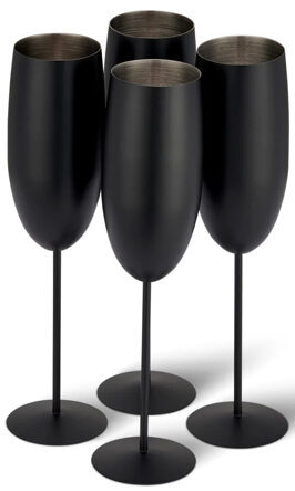 4-er Set bruchsichere Champagnergläser „Steel Black matte“ aus Edelstahl, 285 ml
