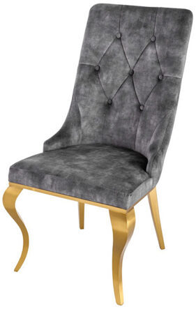 Stuhl „Modern Barock“ mit Löwenkopf - Edelstahl Gold /Grau