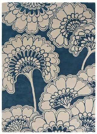 Designer Teppich „Japanese Floral “ Midnight - handgetuftet, aus 100% reiner Schurwolle