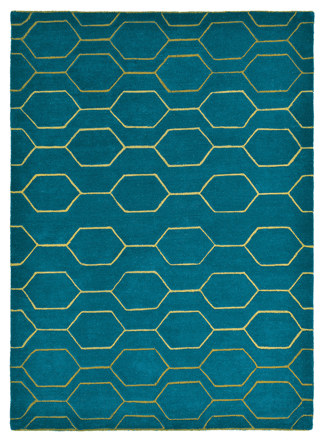 Designer Teppich „Arris“ Petrol/Gold - handgetuftet, aus 90% reiner Schurwolle