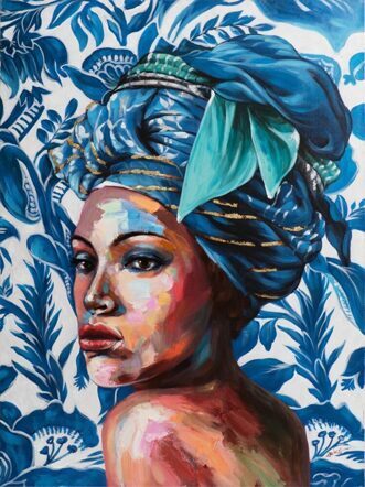 Handbemalter Kunstdruck „Lady in Blue“ 90 x 120 cm