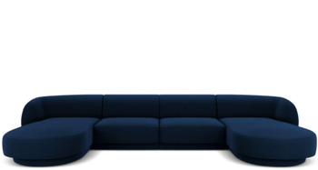 Design Panorama U-Sofa „Miley“ - mit Samtbezug Königsblau