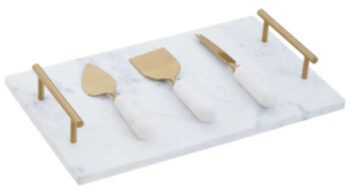 Handgefertigter Käsemesser Set inkl. Tablett „Mukko“ aus weissem Marmor
