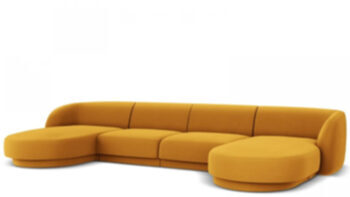 Design Panorama U-Sofa „Miley“ - mit Samtbezug Senfgelb