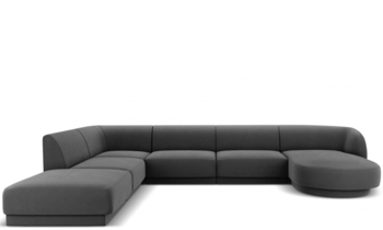 Grosses Design Panorama U-Sofa „Miley“ - mit Samtbezug Dunkelgrau