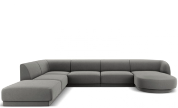 Grosses Design Panorama U-Sofa „Miley“ - mit Samtbezug Grau