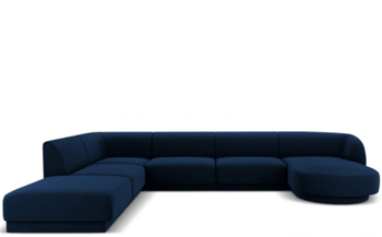 Grosses Design Panorama U-Sofa „Miley“ - mit Samtbezug Königsblau