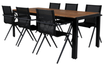 Gartenmöbel Set „Bois Black“ / Tisch 205 x 90 cm + 6 Stühle