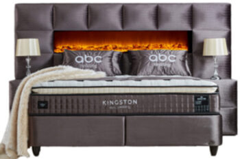 Premium Boxspringbett „Kingston Crox“ mit Ambiente Kamin, Liegefläche: 180 x 200 cm
