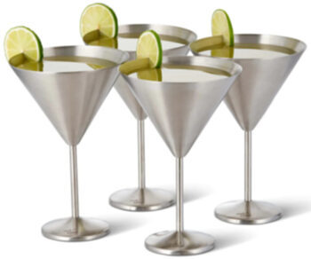 4-er Set bruchsichere Martini-Gläser „Steel Silver matte“ aus Edelstahl, 460 ml