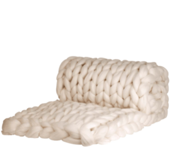 Luxuriöse Chunky Knit Cosima Decke aus 100% Merinowolle - 150 x 203 cm / Weiss