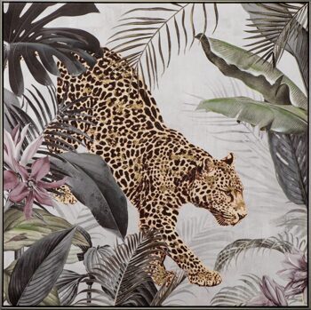 Handbemalter Kunstdruck „Leopard im Dschungel“ 102.5 x 102.5 cm