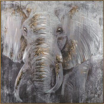 Handbemalter Kunstdruck „Elefant in Silber“ 102 x 102 cm