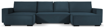 Grosse U-Form Sofa „Eveline“ mit Bettfunktion und Cordbezug in Dunkelblau