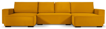 Grosse U-Form Sofa „Eveline“ mit Bettfunktion und Cordbezug in Senfgelb