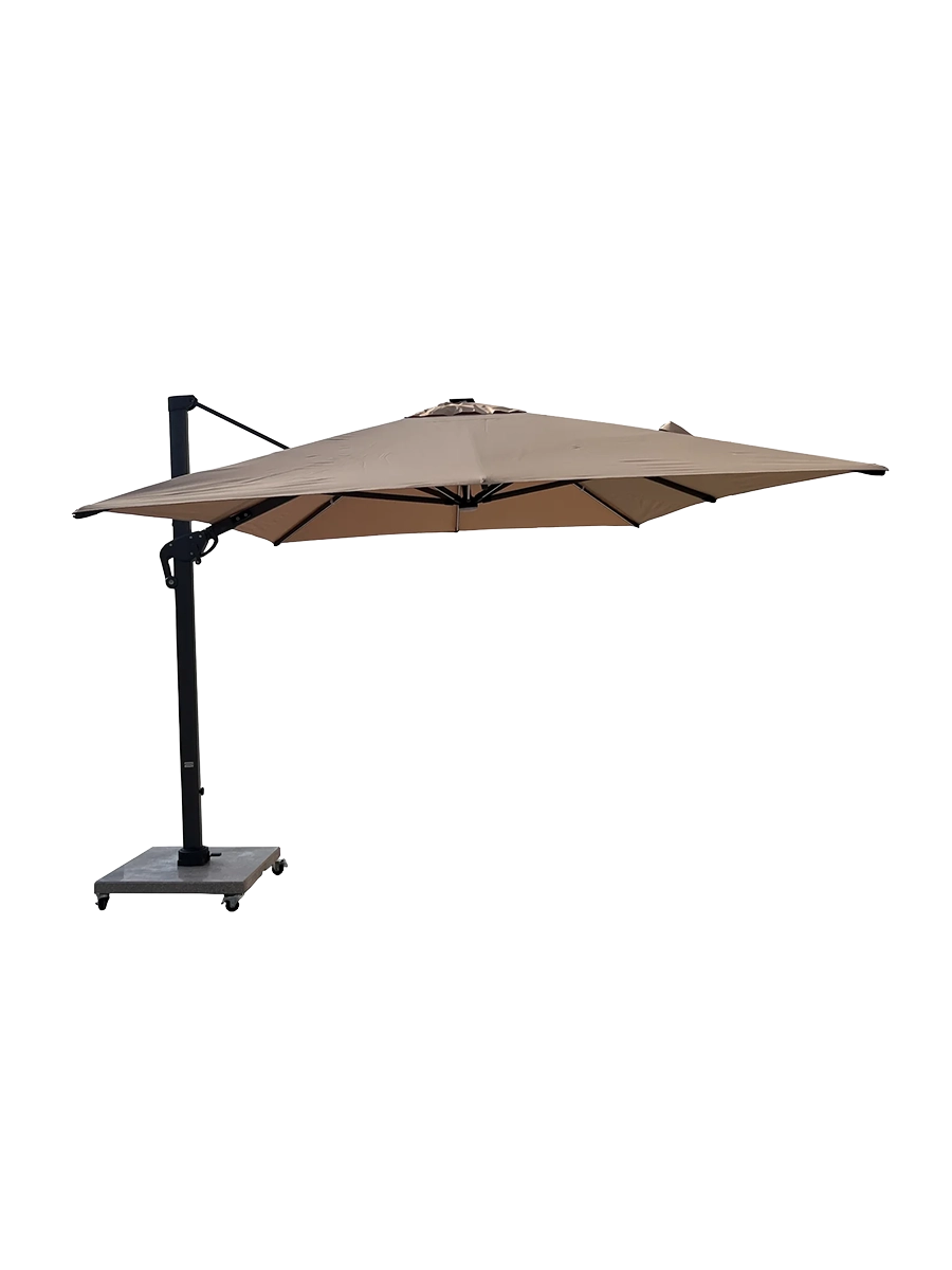 
Parasol déporté 360° haut de gamme « Roma Deluxe » avec LED solaire intégrée - Gris / 300 x 300 cm