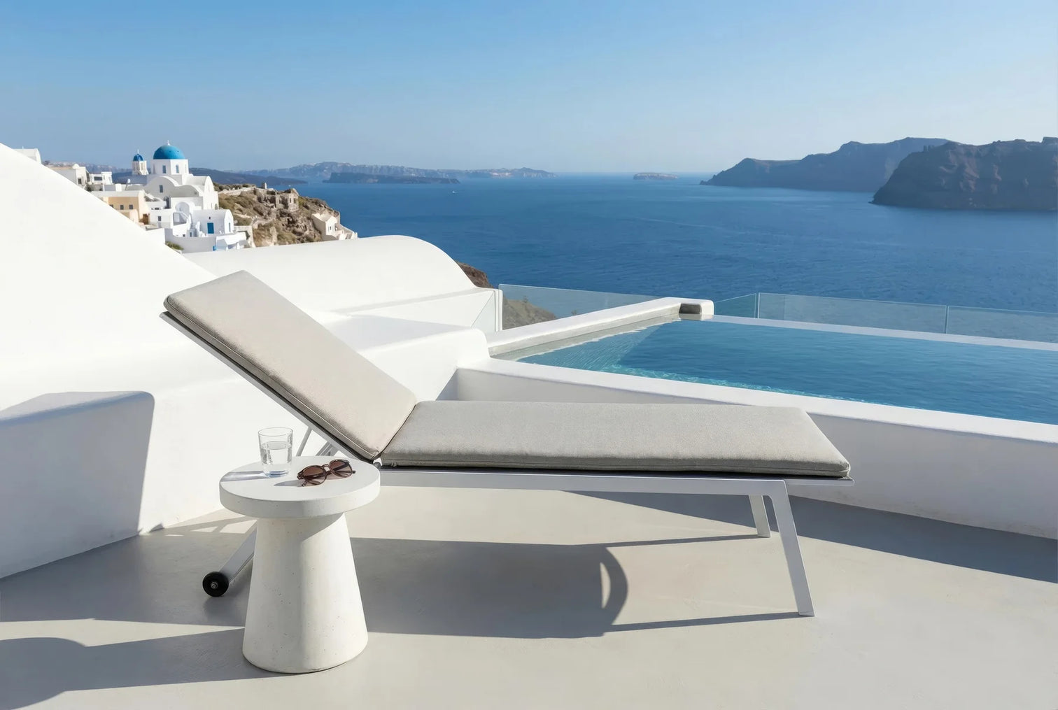 
Chaise longue de jardin d'extérieur haut de gamme « Comfort » - Blanc / Gris clair