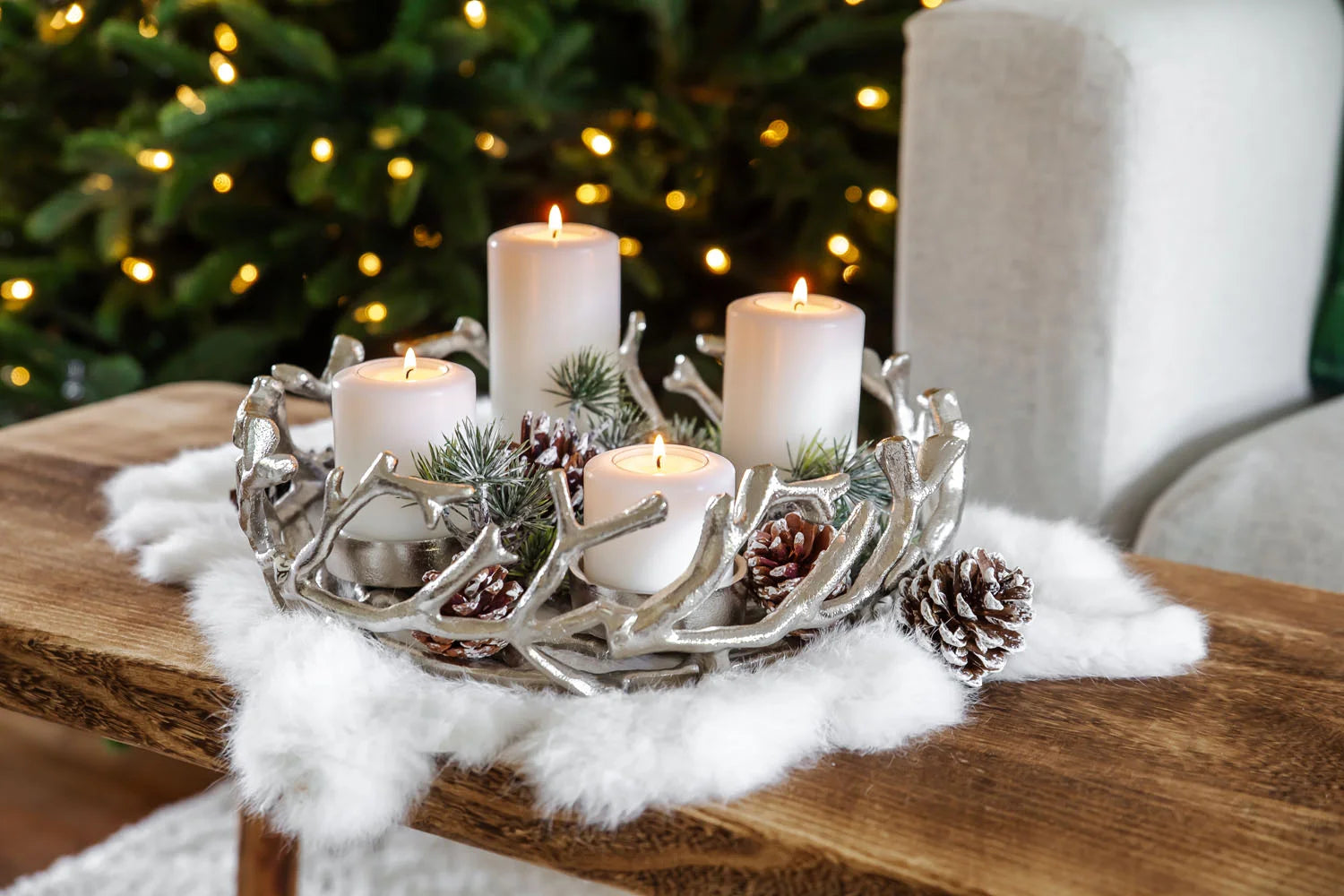 
High-quality designer Advent wreath "Porus", various sizes - Silver / 11.8 in