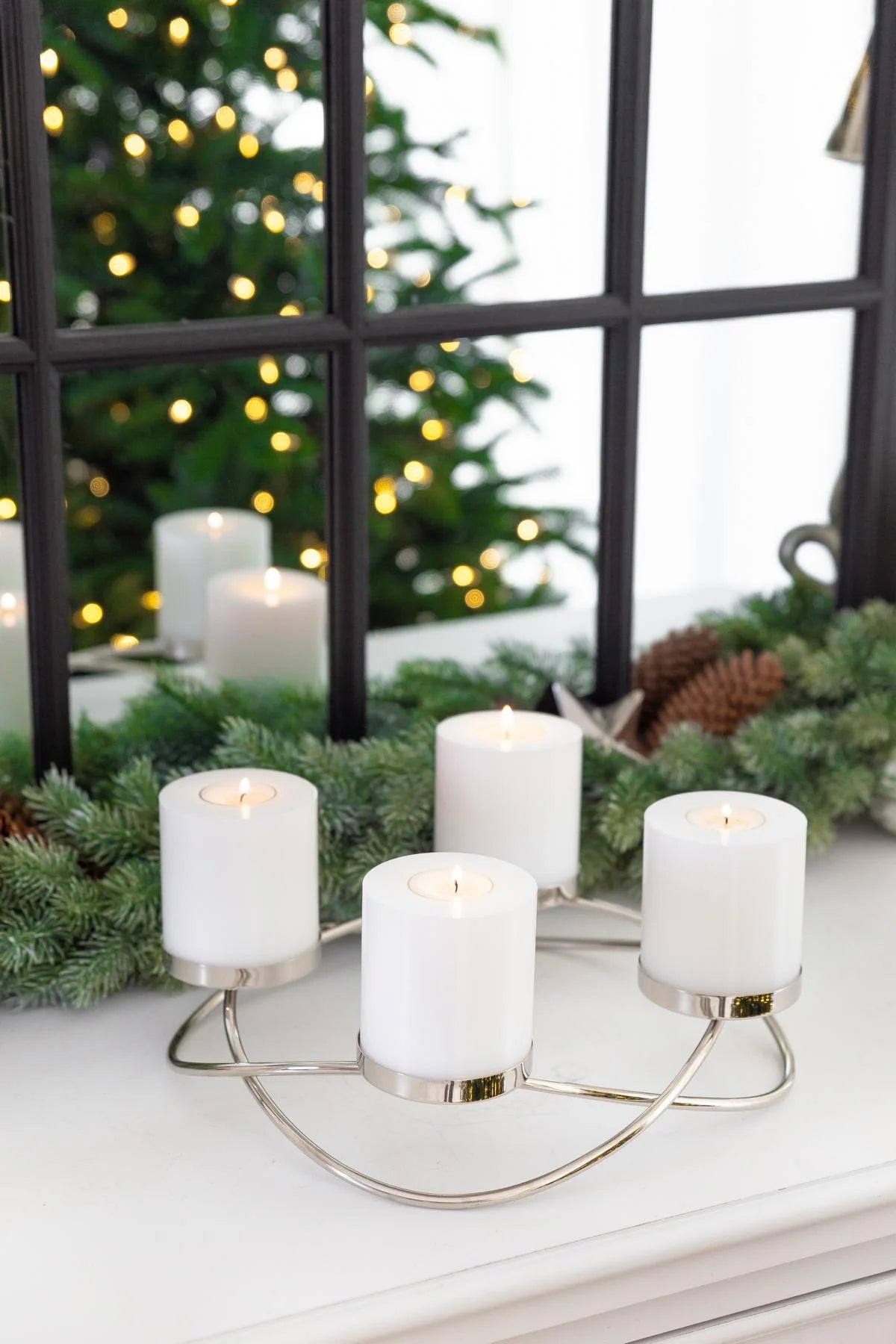 
High-quality designer Advent wreath "Alva" - nickel-plated polished stainless steel - Ø 33 cm