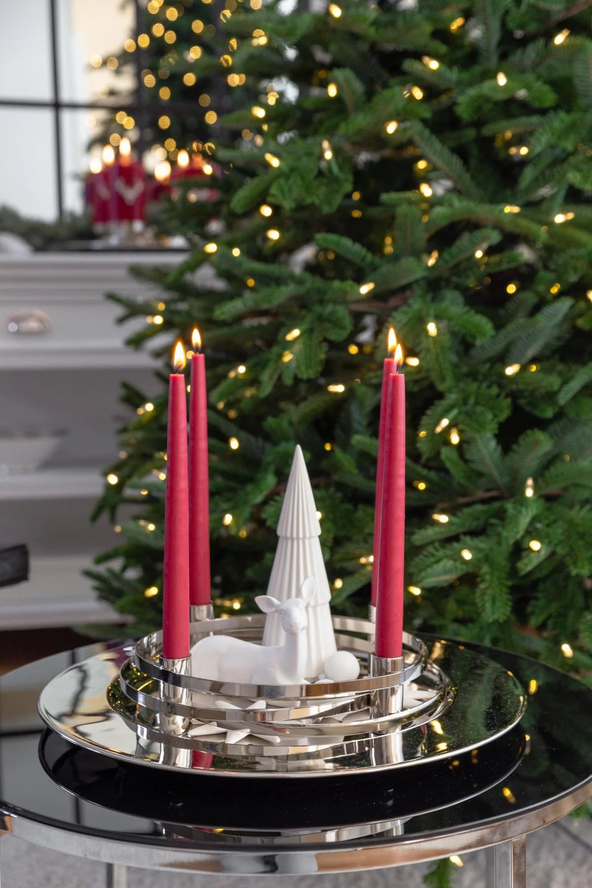 
High-quality designer Advent wreath "La Avia" - polished nickel-plated stainless steel