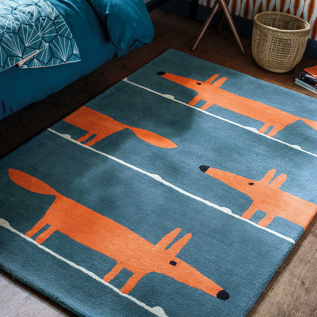 
Tapis design « Mr. Fox » – tufté à la main, 100 % pure laine vierge - 90 x 150 cm / Denim