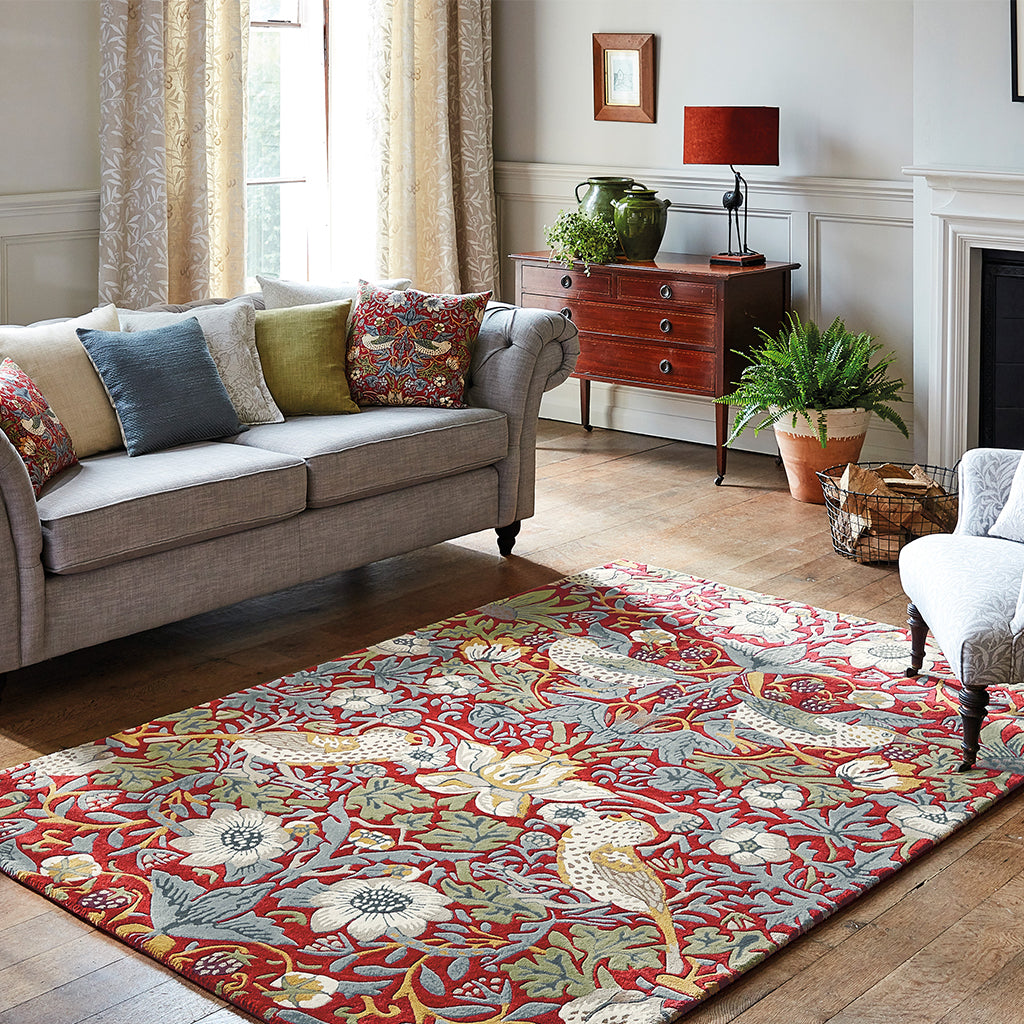 
Tapis de designer « Strawberry Thief » - tufté à la main, en 100 % pure laine vierge - 140 x 200 cm / Cramoisi