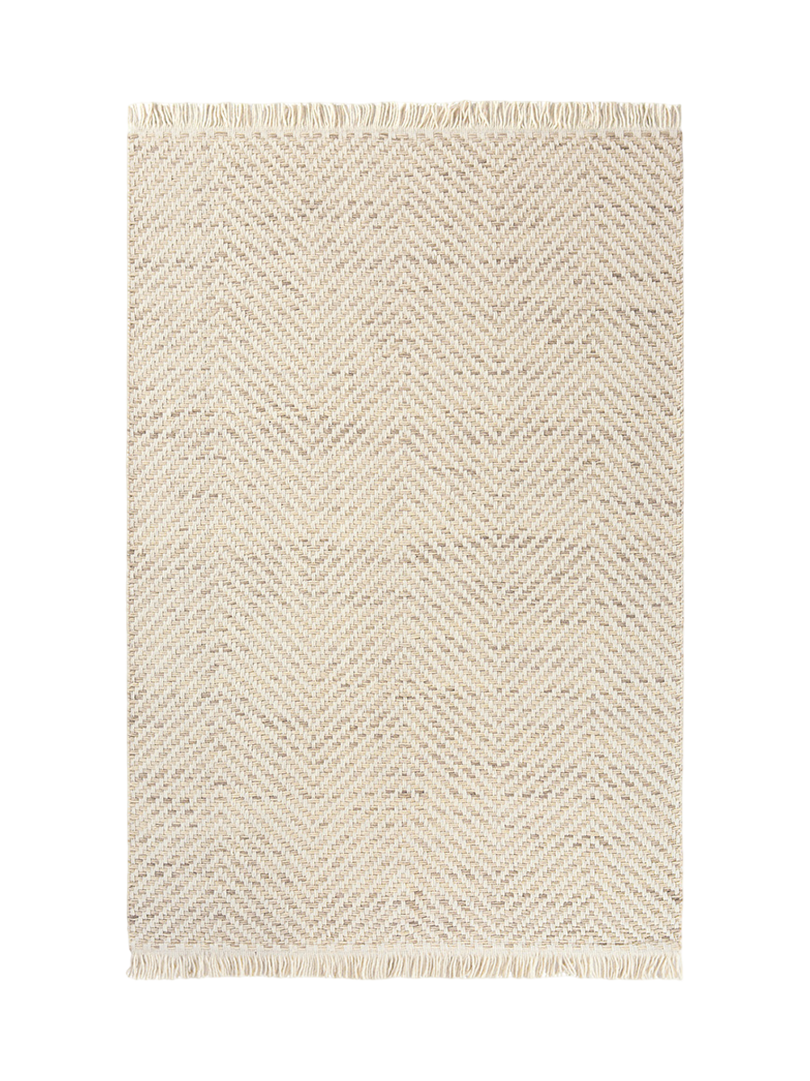 
Handgewebter Designer Teppich „Atelier Twill“ - aus 100% reiner Schurwolle - 140 x 200 cm / Hellbeige