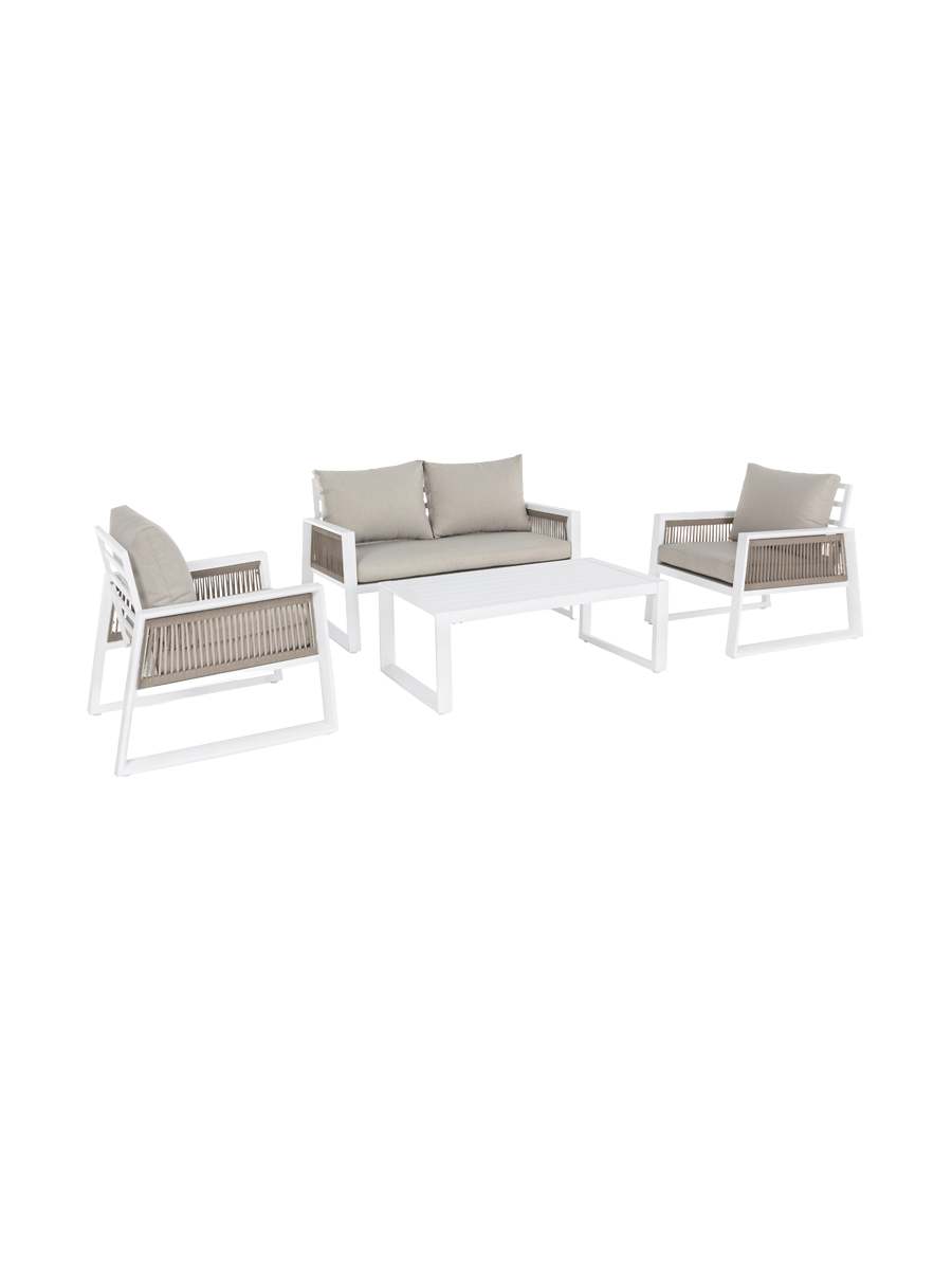 
4-Teiliges Premium Gartenlounge Set „Captiva“ - Weiss,  Hellgrau