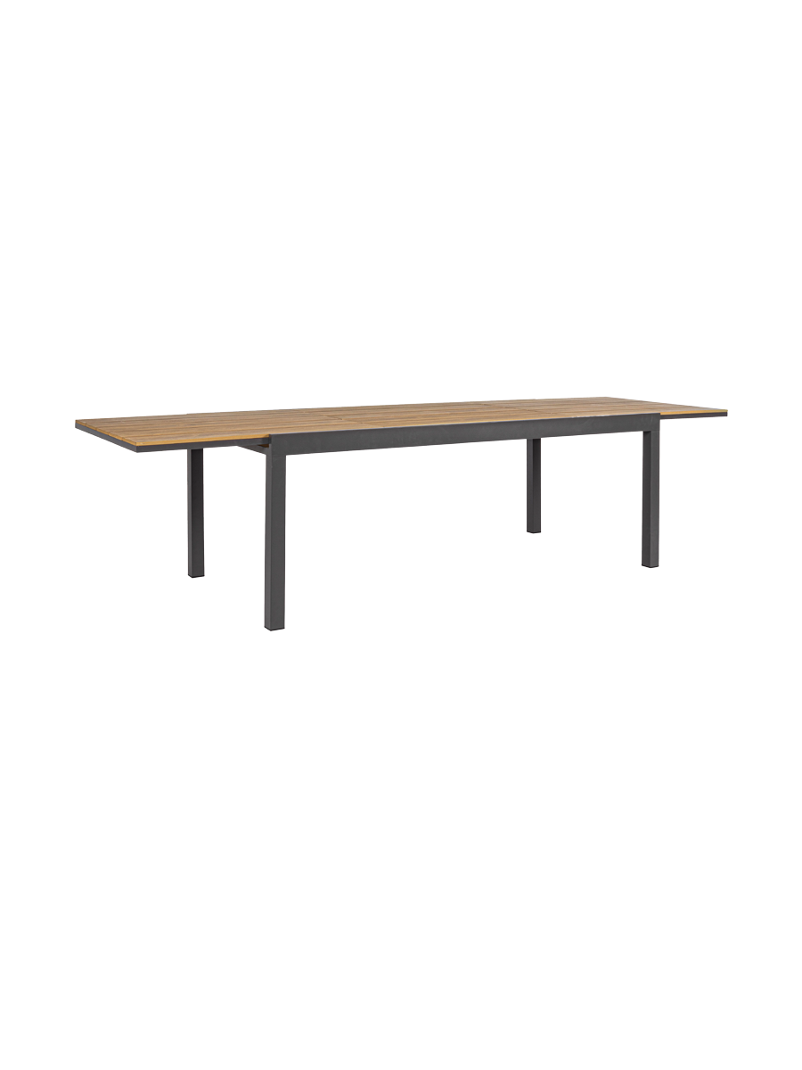 
Hochwertiger, ausziehbarer Gartentisch „Elias“, verschiedene Grössen - Rahmen: Anthrazit, Tischplatte: Teak / 140-200 x 90 cm