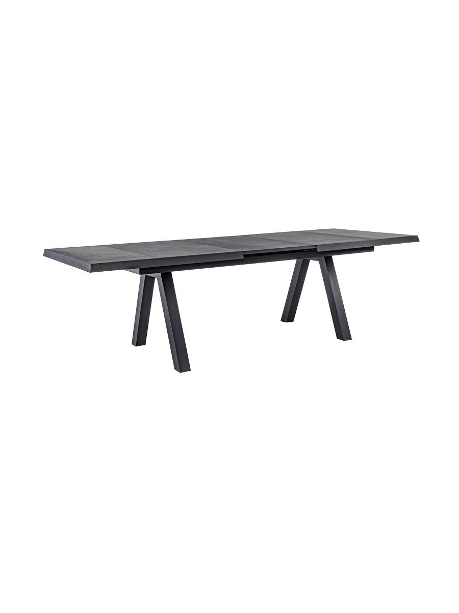 
Hochwertiger, ausziehbarer Outdoor Keramik Esstisch „Krion“, verschiedene Grössen - 205-265 x 103 cm / Rahmen: Schwarz, Tischplatte: Dunkelgrau