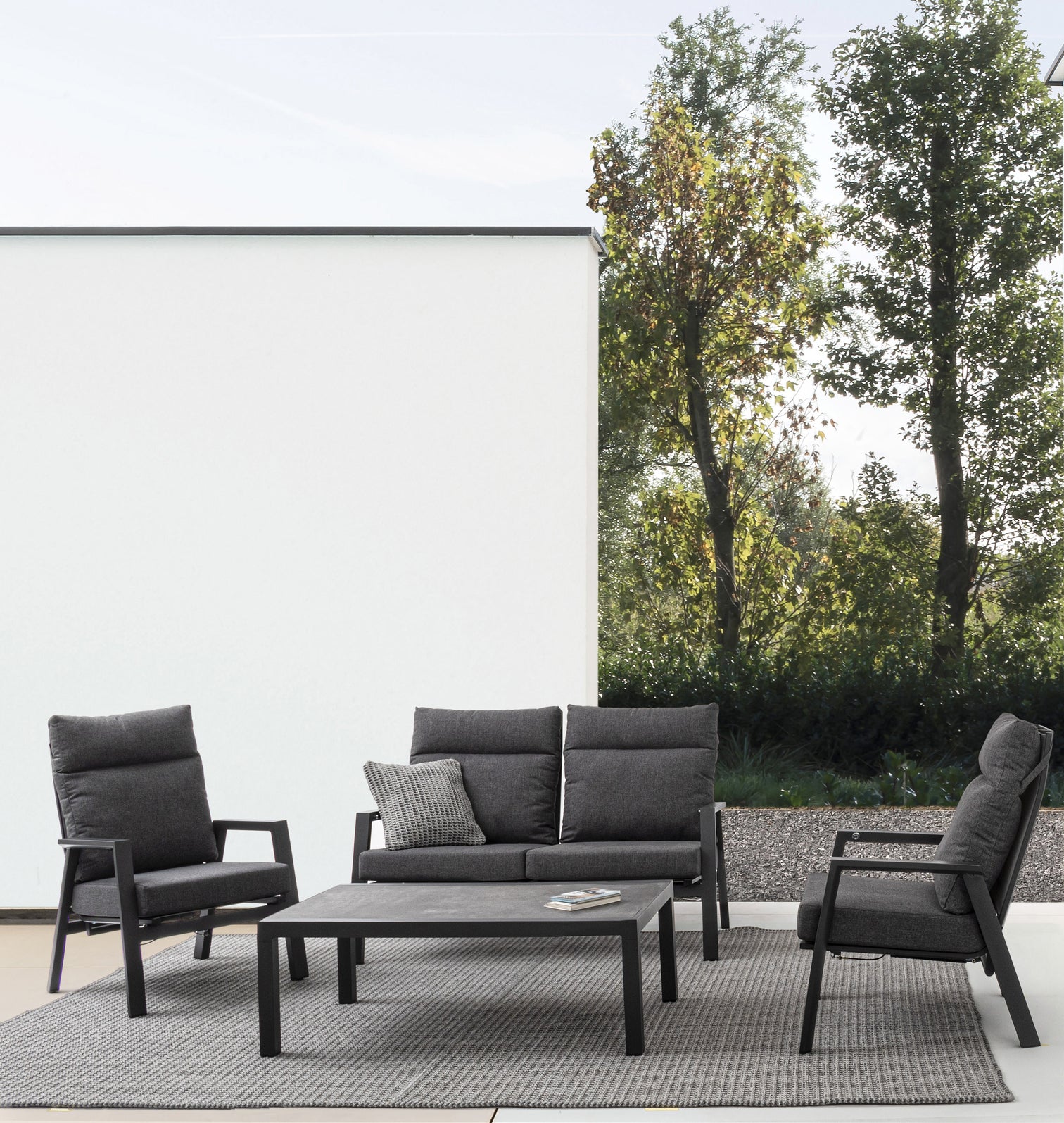 
High-quality, adjustable outdoor lounge chair "Kledi" - Frame: Anthracite, Cushions: Dark Grey