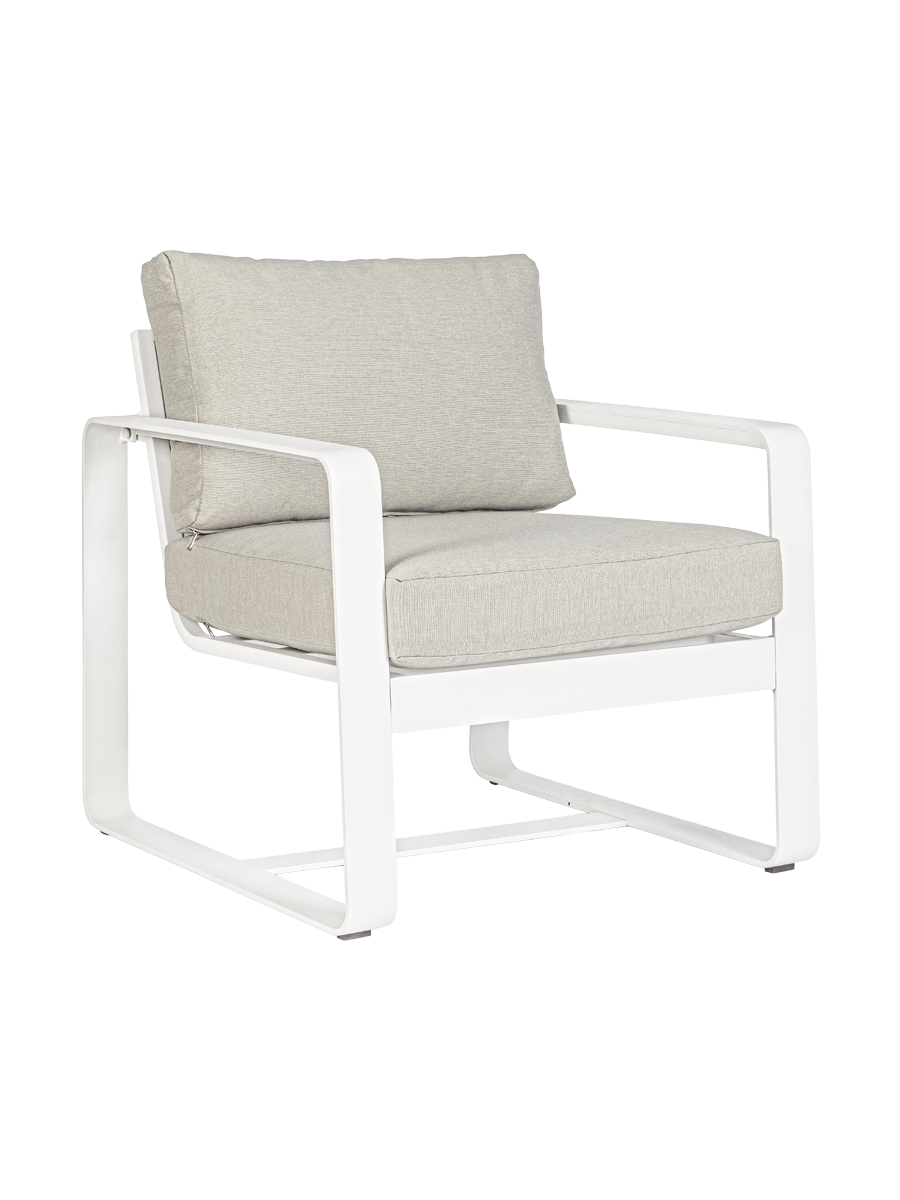 
Hochwertiger Outdoor Loungesessel „Merrigan“ - Rahmen: Weiss, Bezug: Beige