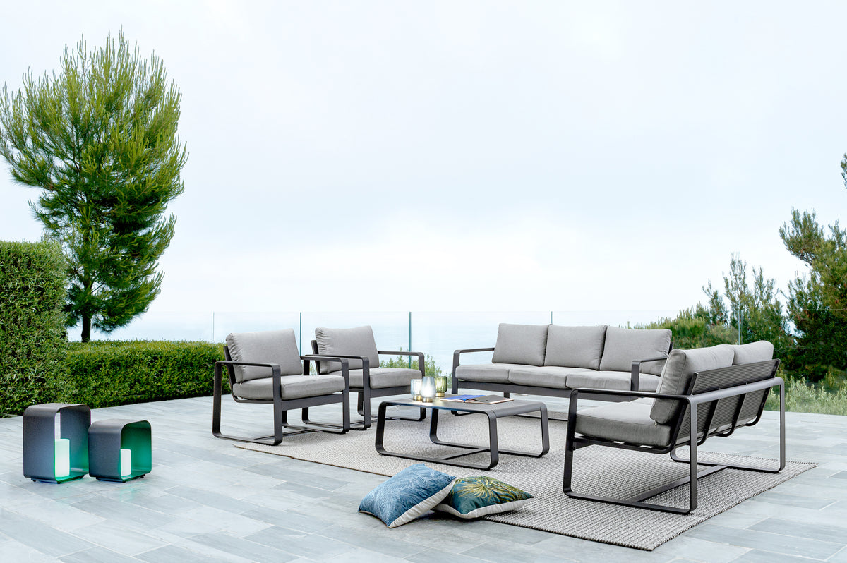 
Hochwertiger Outdoor Loungesessel „Merrigan“ - Rahmen: Anthrazit, Bezug: Grau
