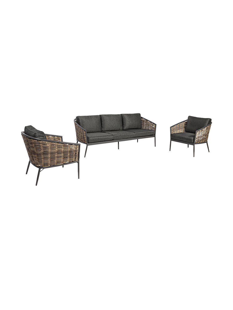 
3-teiliges Premium Gartenlounge Set „Maribela“ - Anthrazit, Natural