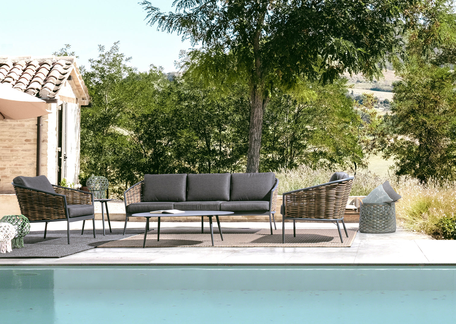 
3-teiliges Premium Gartenlounge Set „Maribela“ - Anthrazit, Natural