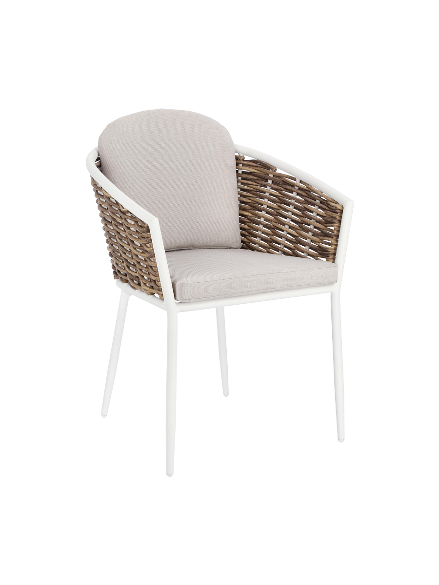 
Premium Outdoor Stuhl „Maribela“ mit Armlehnen - Weiss, Natural