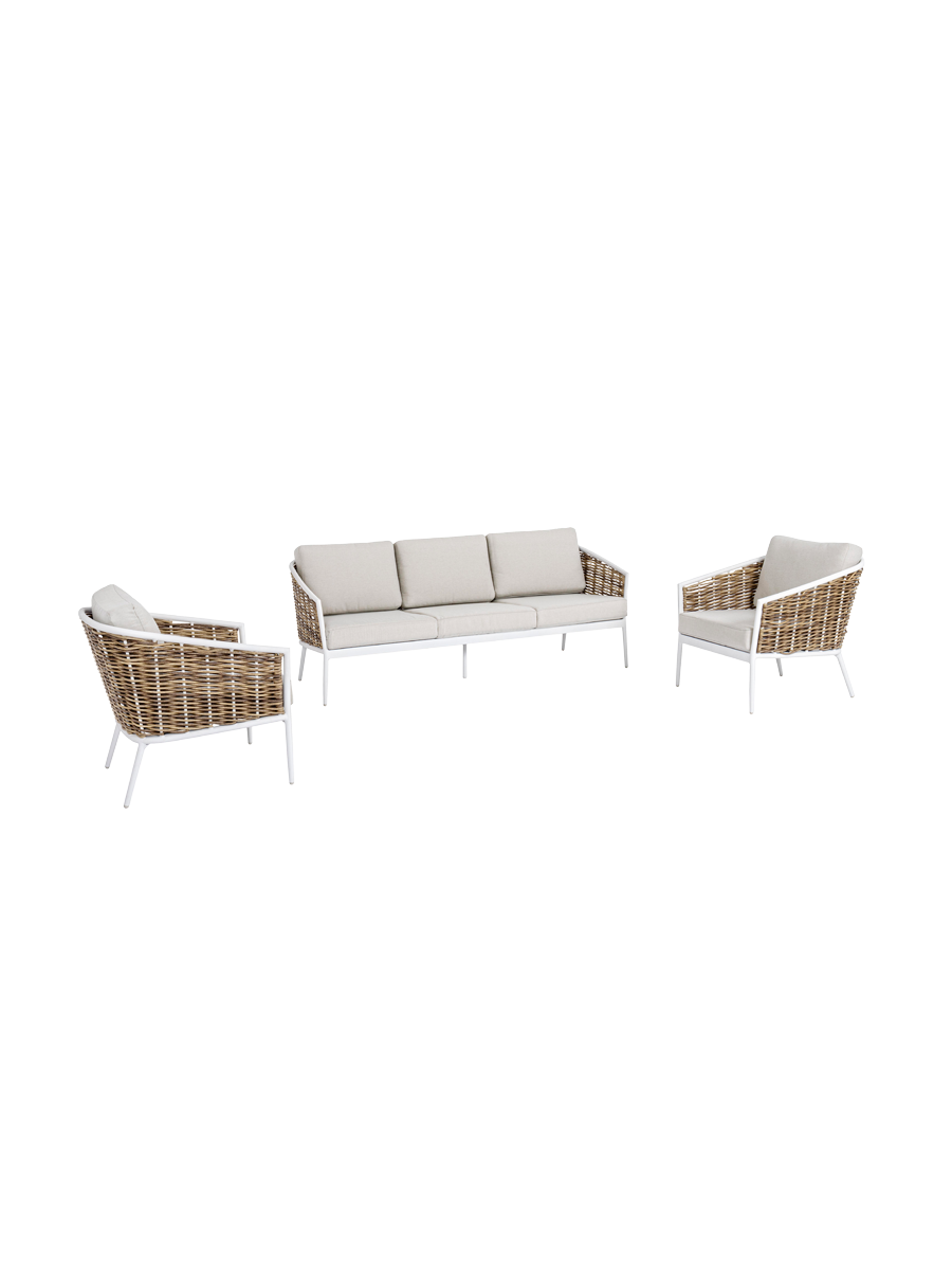 
3-teiliges Premium Gartenlounge Set „Maribela“ - Weiss, Natural