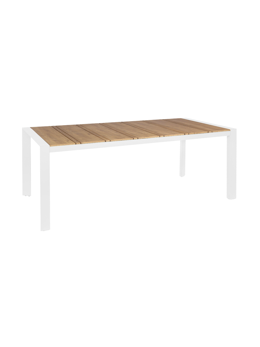 
Hochwertiger Gartentisch „Elias“ 198 x 100 cm - Rahmen: Weiss, Tischplatte: Teak