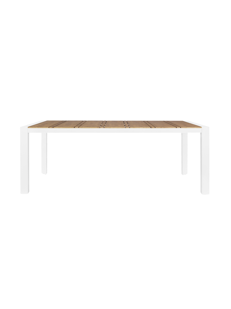 
Hochwertiger Gartentisch „Elias“ 198 x 100 cm - Rahmen: Weiss, Tischplatte: Teak