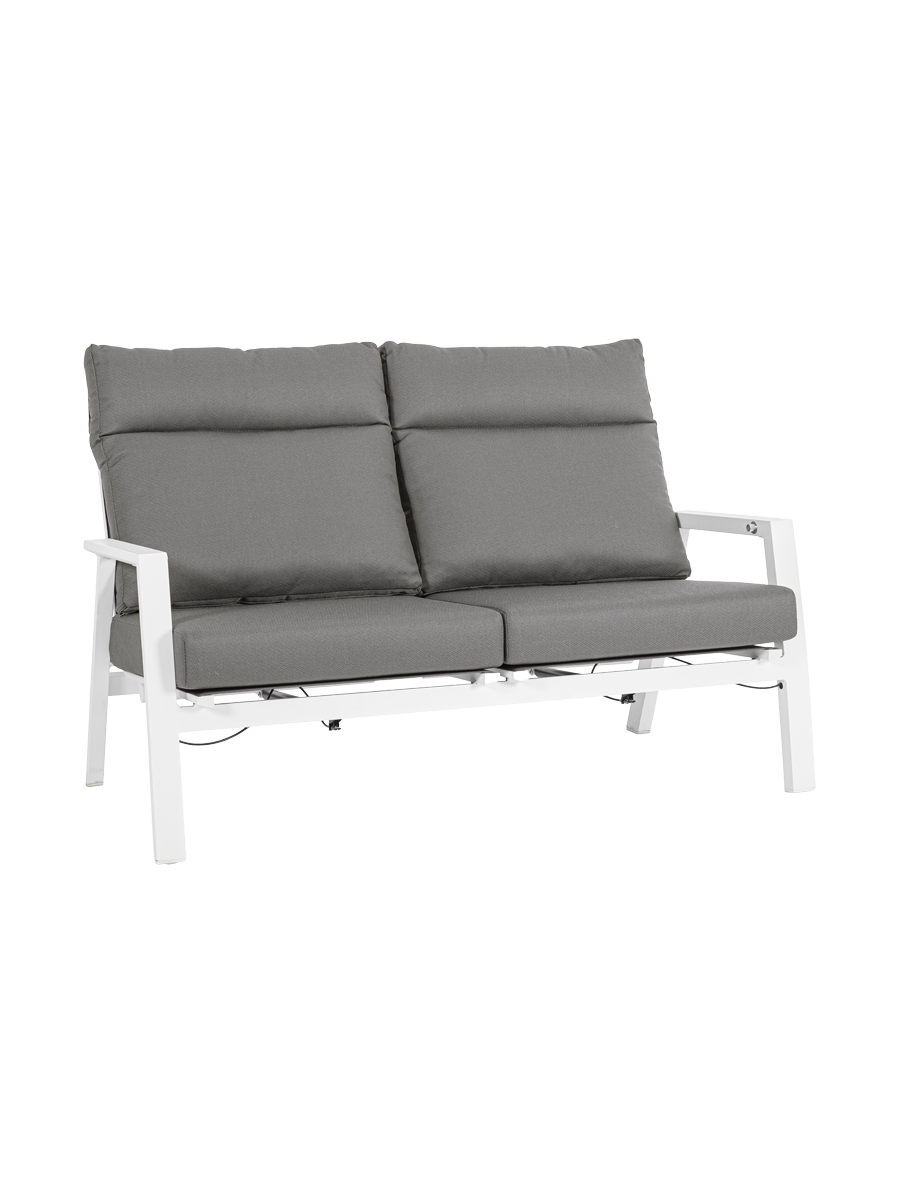 
Canapé d'extérieur 2 places réglable de haute qualité « Kledi » - Cadre : Blanc, Coussins : Gris clair