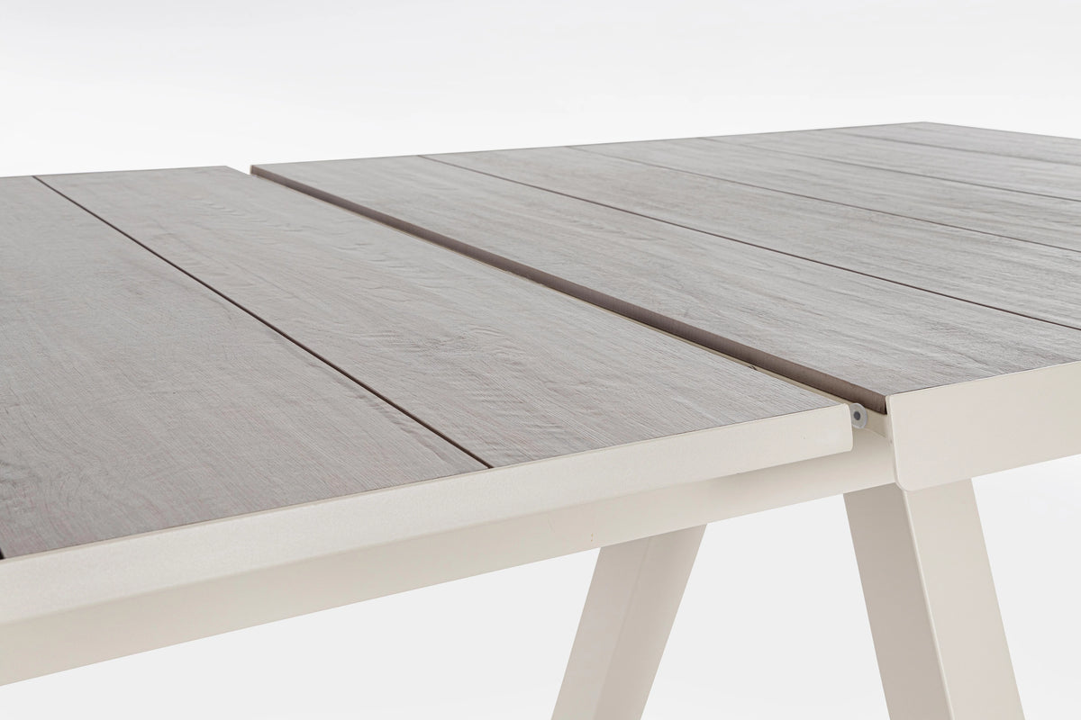 
Hochwertiger, ausziehbarer Outdoor Keramik Esstisch „Krion“, verschiedene Grössen - 205-265 x 103 cm / Rahmen: Hellbeige, Tischplatte: Greige