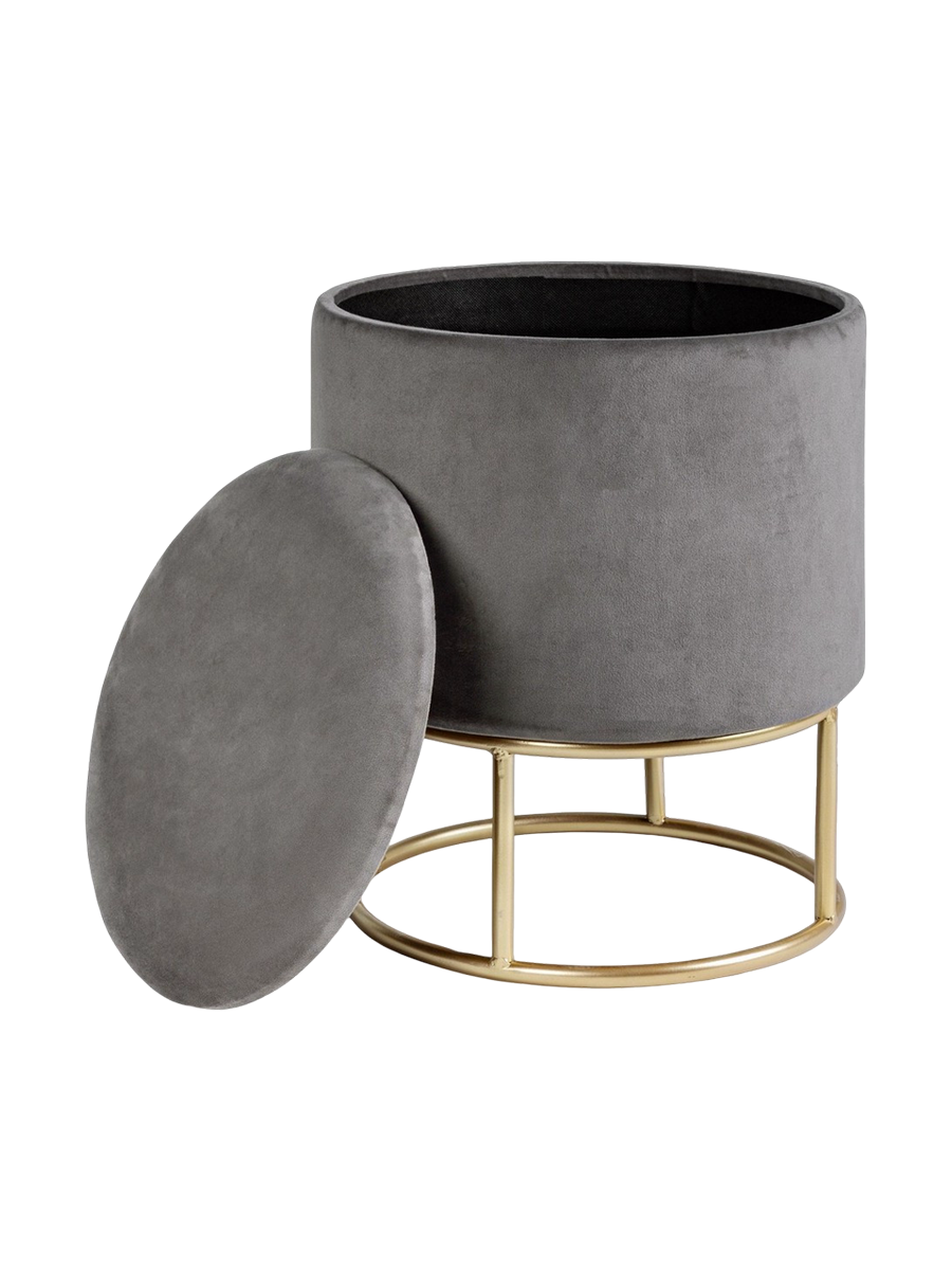 
"Polina" Designer Stool with Storage - Grey, Gold