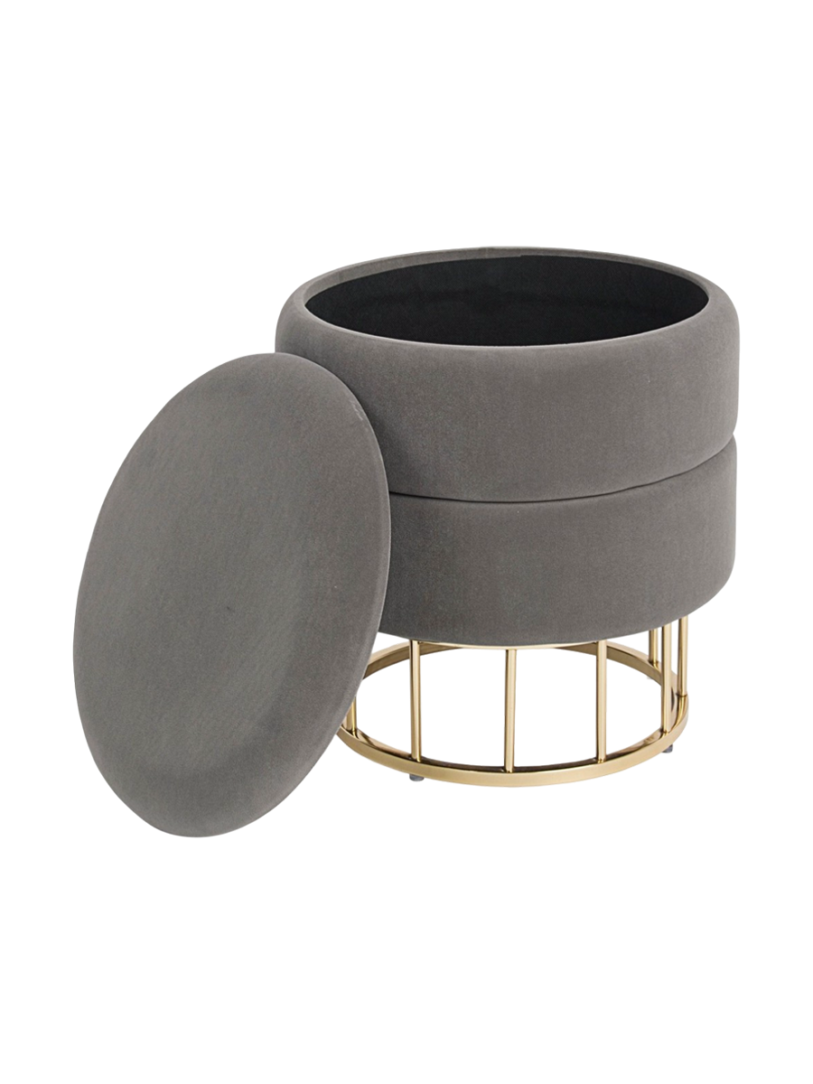 
Tabouret design « Deva » avec rangement - Gris foncé, Or