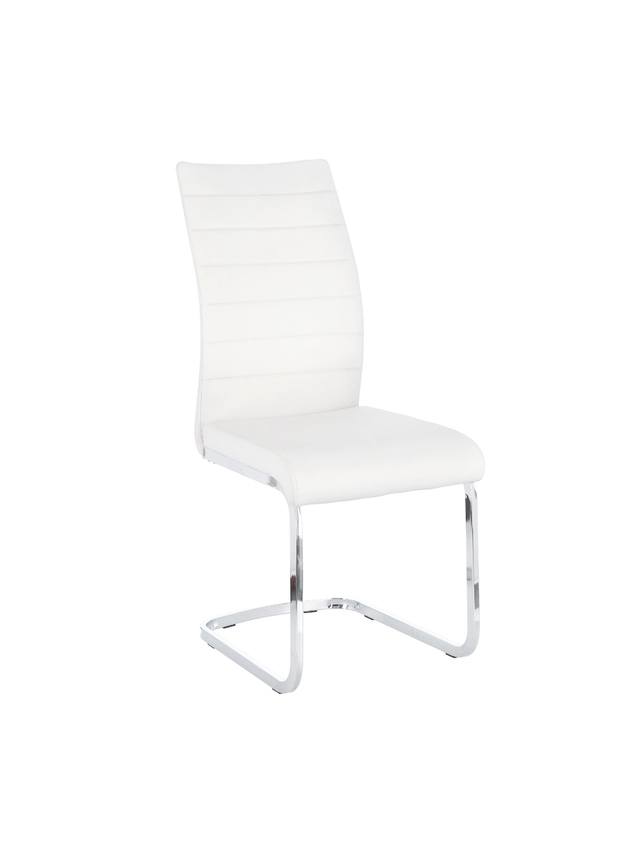 
Élégante chaise cantilever « Myra » - Pied: argent, Revêtement: similicuir blanc