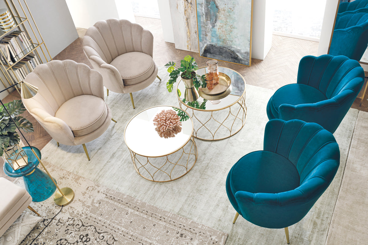 
Poltrona lounge di design «Giliola» - Piedini: dorati, rivestimento: petrolio