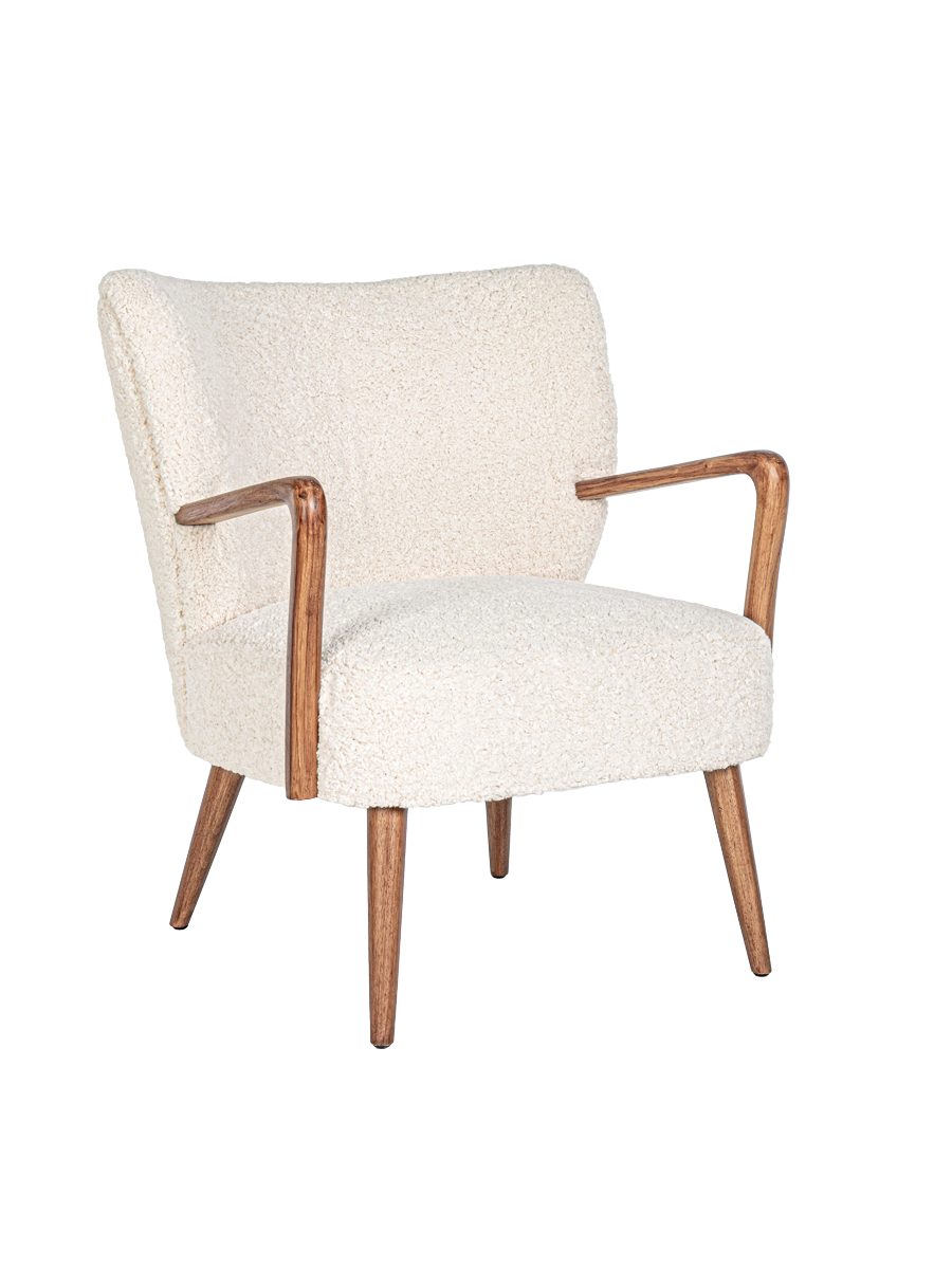
Poltrona di design rétro massiccia «Moritz» - Bouclé Ecru