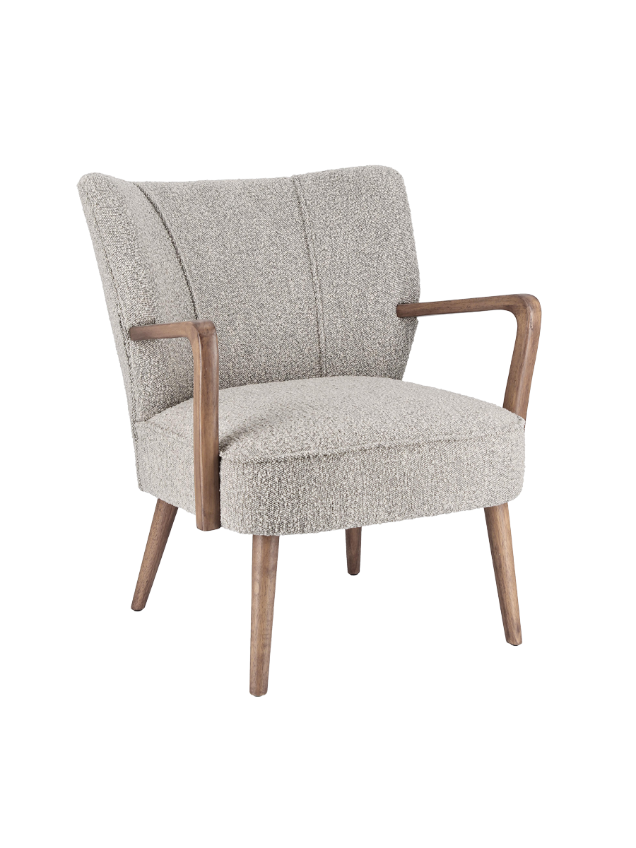 
Poltrona di design rétro massiccia «Moritz» - Bouclé Grigio chiaro