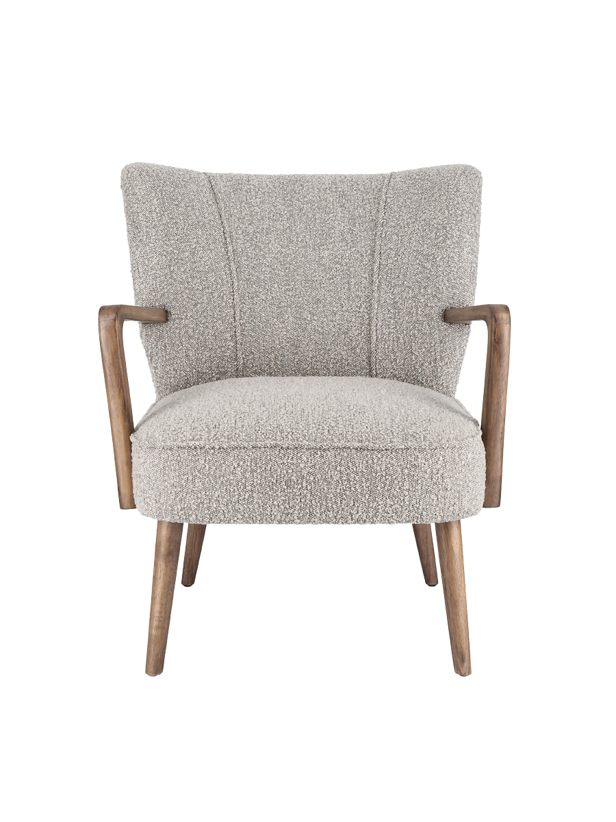 
Poltrona di design rétro massiccia «Moritz» - Bouclé Grigio chiaro