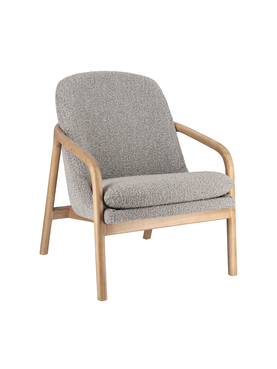 
Poltrona di design in legno massiccio «Elaide» - Bouclé Grigio chiaro